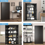 Metal Garage Storage Cabinet with Lock, 71" Tall Steel Storage Locker with 4 Adjustable Shelves, Heavy Duty Metal Cabinet for Garage, Office, Home