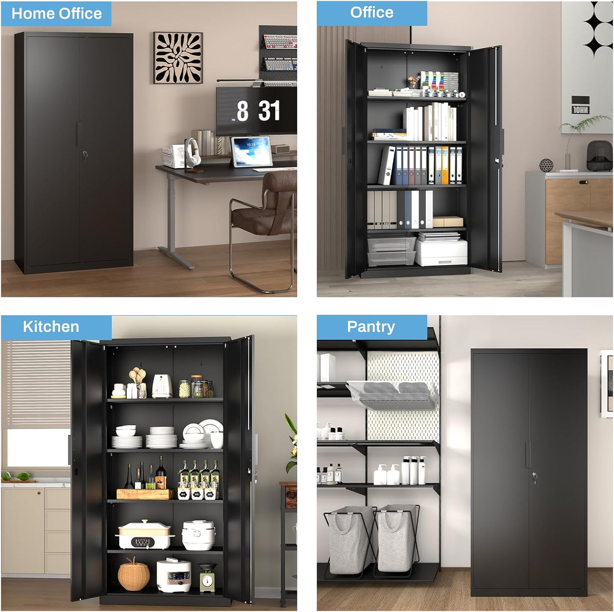 Metal Garage Storage Cabinet with Lock, 71" Tall Steel Storage Locker with 4 Adjustable Shelves, Heavy Duty Metal Cabinet for Garage, Office, Home