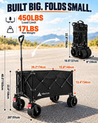 Hikenture Wagons Carts Foldable, 450 LBS Capacity Collapsible Beach Wagon