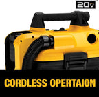 DEWALT 20V MAX Cordless Shop Vac, Wet Dry Vacuum Cleaner, Portable 2 Gallon Wet Dry Vac, Strong Suction Shop Vacuum with Hepa Filter, Tool Only