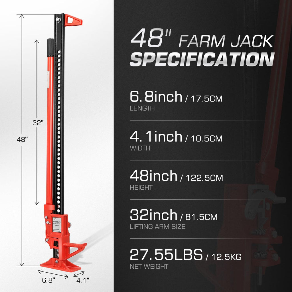 DNA Motoring 48'' Universal Farm Jack 3 ton 6600lbs Capacity Utility High Lift Farm Jack Ratcheting Off Road Jack for Car Truck Tractor SUV ATV UTV