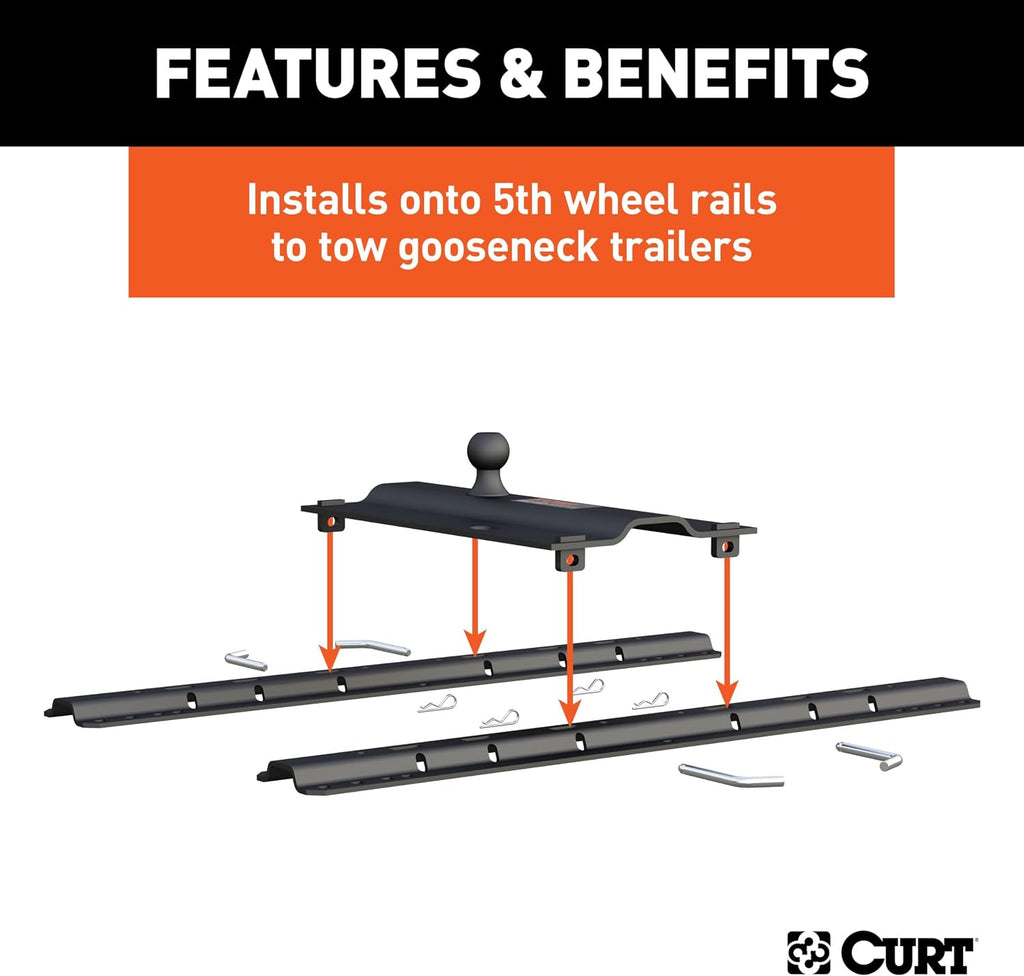 CURT 16055 5th Wheel Rail Gooseneck Hitch, 25,000 lb, 3" Offset
