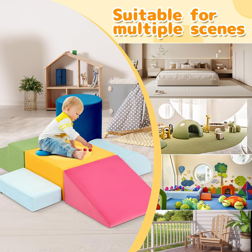 Toddler Climbing Toys Indoor, 7-Piece Colourful Foam Climbing Blocks, Soft Play Climbing for Toddlers, Modular Crawling & Sliding Play Set for