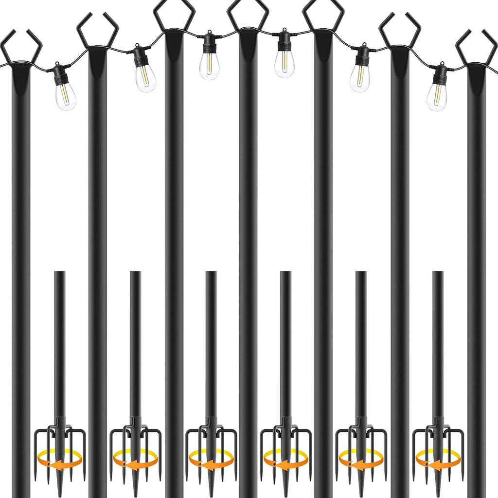 NUERPO 7 Pack String Light Poles,Metal Poles for Hanging Outdoor Light Strings,7 Pack 10 FT Light Poles Stand for Outside Garden,Patio,Wedding