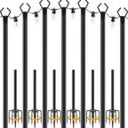 NUERPO 7 Pack String Light Poles,Metal Poles for Hanging Outdoor Light Strings,7 Pack 10 FT Light Poles Stand for Outside Garden,Patio,Wedding