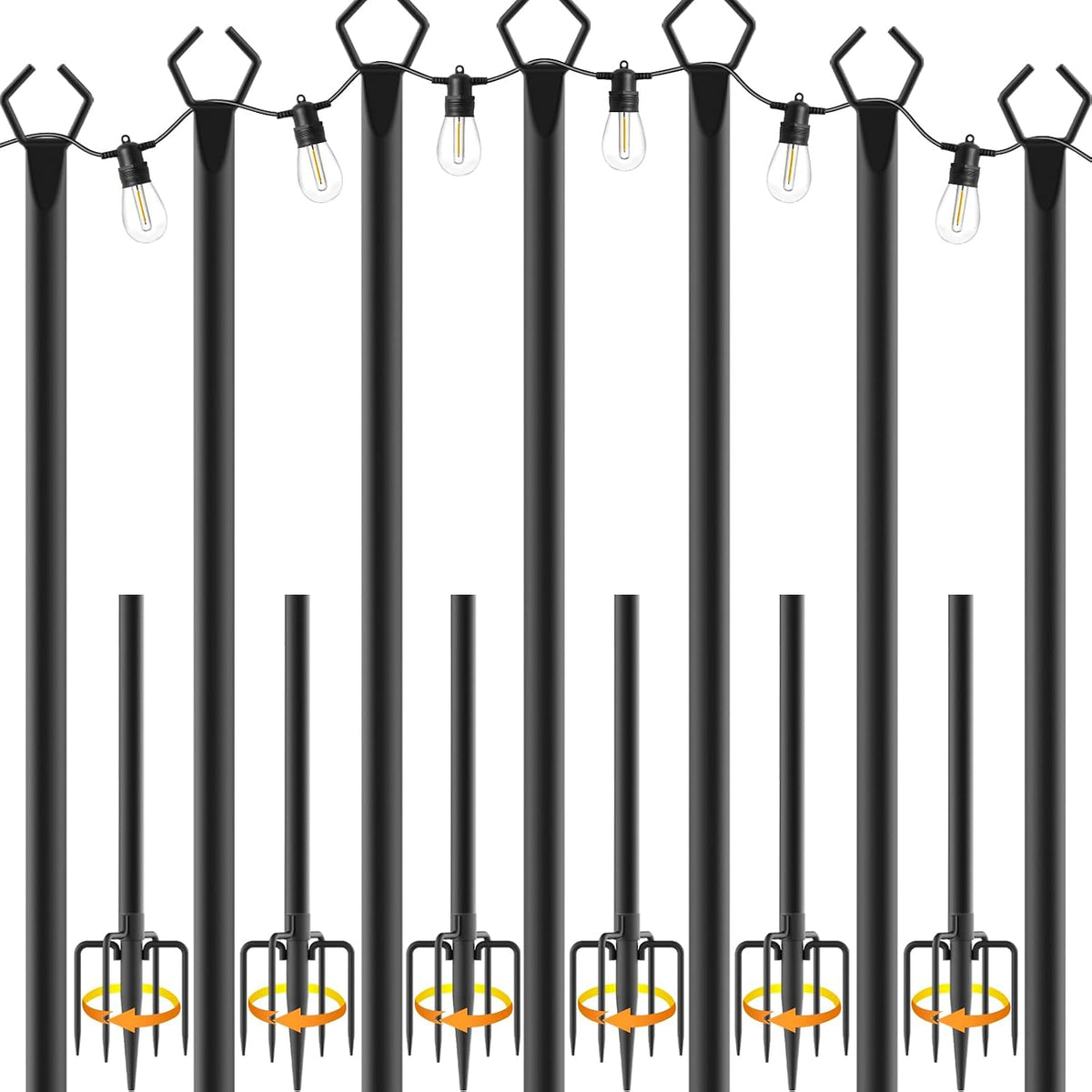NUERPO 7 Pack String Light Poles,Metal Poles for Hanging Outdoor Light Strings,7 Pack 10 FT Light Poles Stand for Outside Garden,Patio,Wedding