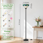 Stained Glass Floor Lamp with Tree Leaf Pattern, Vintage Style Torchiere Floor Lamp, Tall Corner Pole Lamp with Foot Switch, Antique Decorative