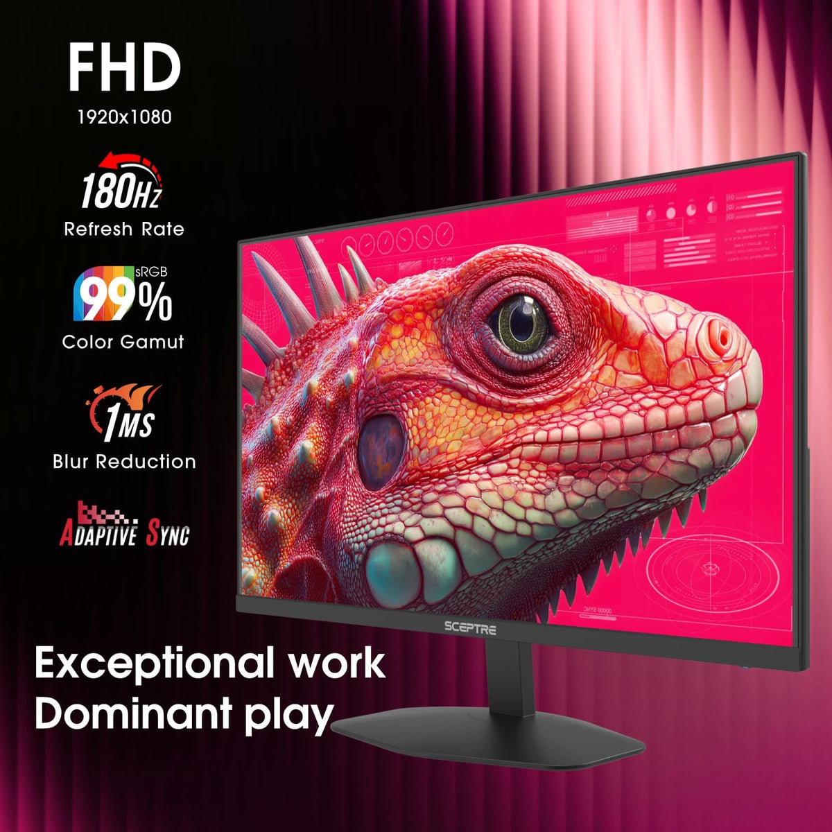 New! Sceptre 27-inch Prime Gaming Monitor DisplayPort x2 180Hz HDMI x2 180Hz Build-in Speakers, Machine Black 2027 (E275B-FW180T Series)