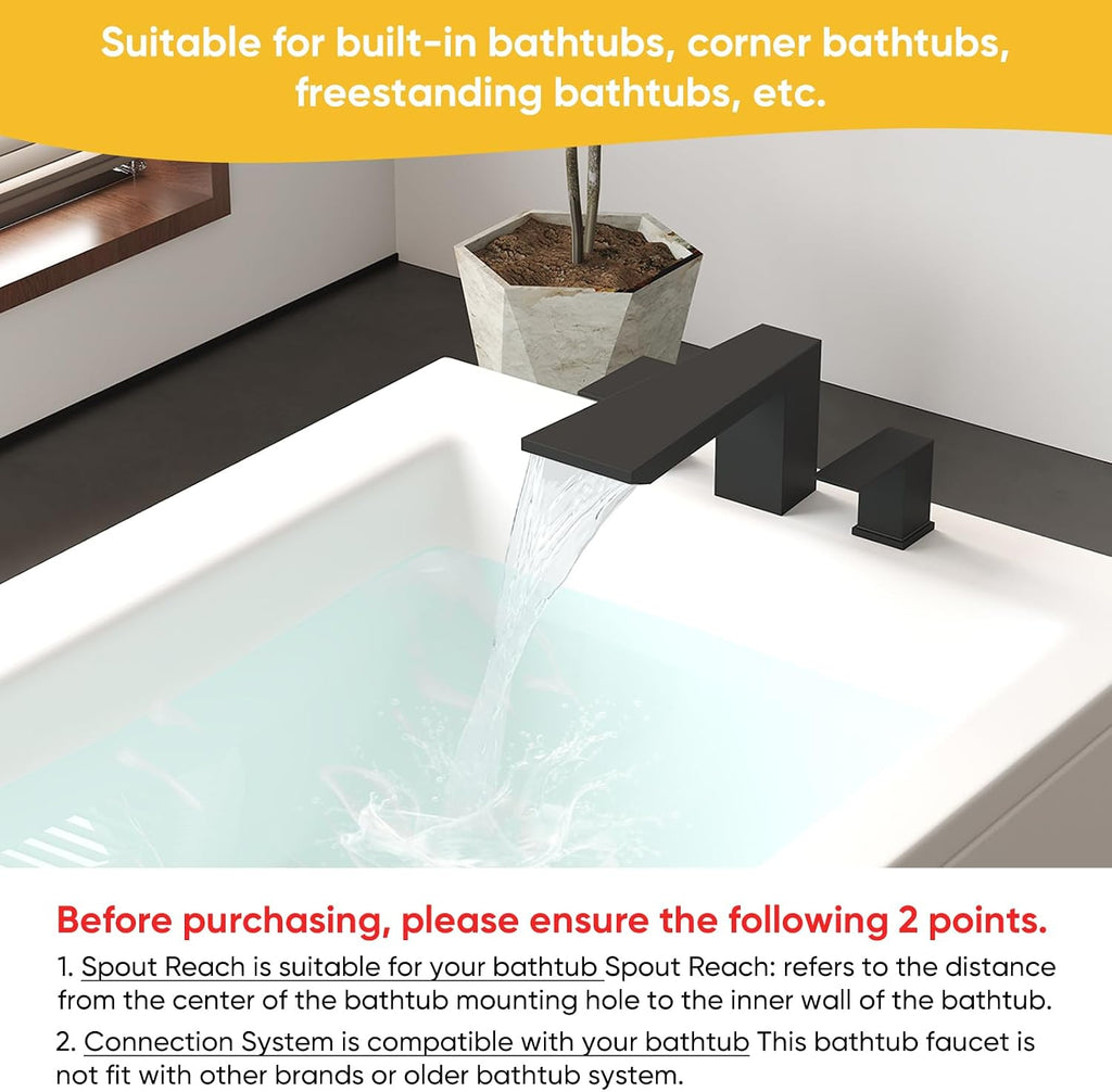 BESy Roman Tub Faucet Set Jacuzzi Bath Bathtub Faucet Deck Mount Black