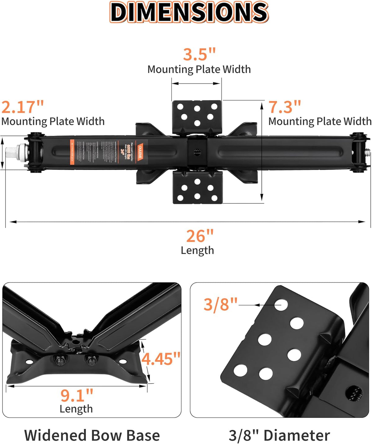 6500 lbs RV Camper Scissor Jack, 24" Trailer Leveling Stabilizer 2PK