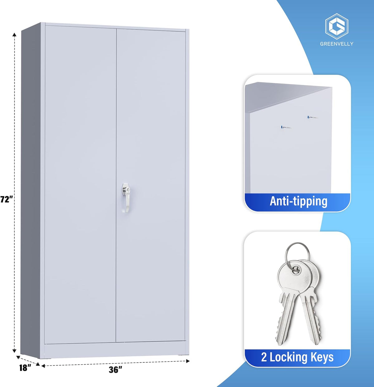 Metal Storage Cabinet with Doors and Shelves, 72" Inch Locking Metal Cabinet,Garage Storage Cabinet for Garage Office School Warehouse (Dark Gray)