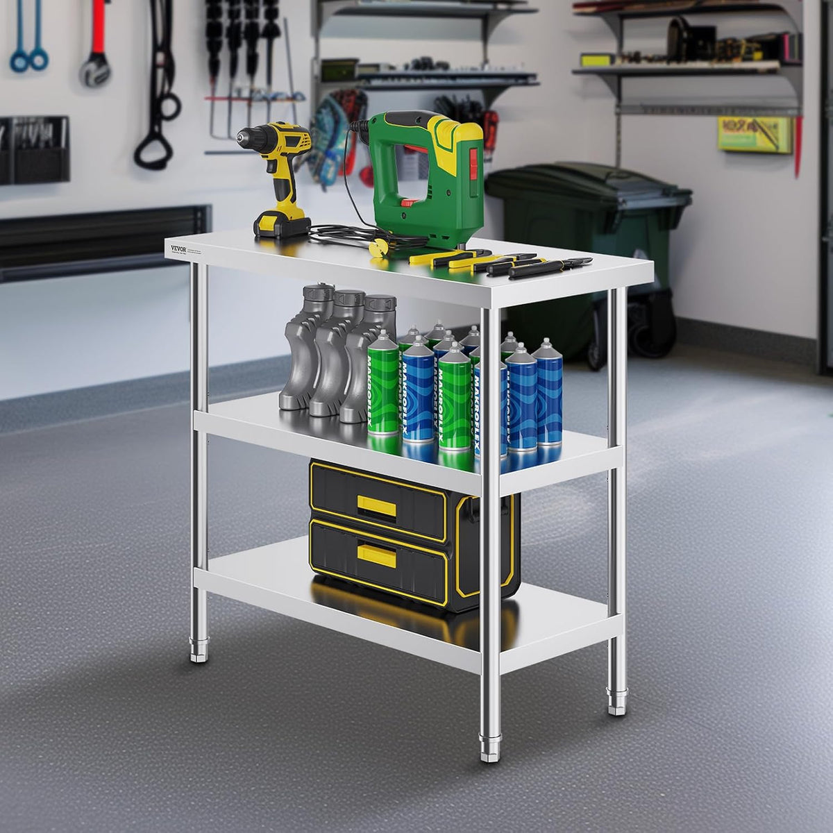 VEVOR Stainless Steel Food Prep Table, 18 x 36 x 34 Inch Commercial Kitchen Worktable, with 2 Adjustable Undershelf, Heavy Duty Prep Metal Work Table