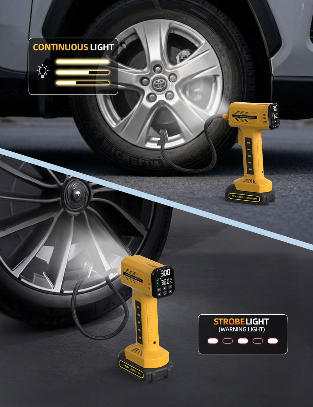 Cordless Tire Inflator Portable Air Compressor, 21V 160PSI for Car