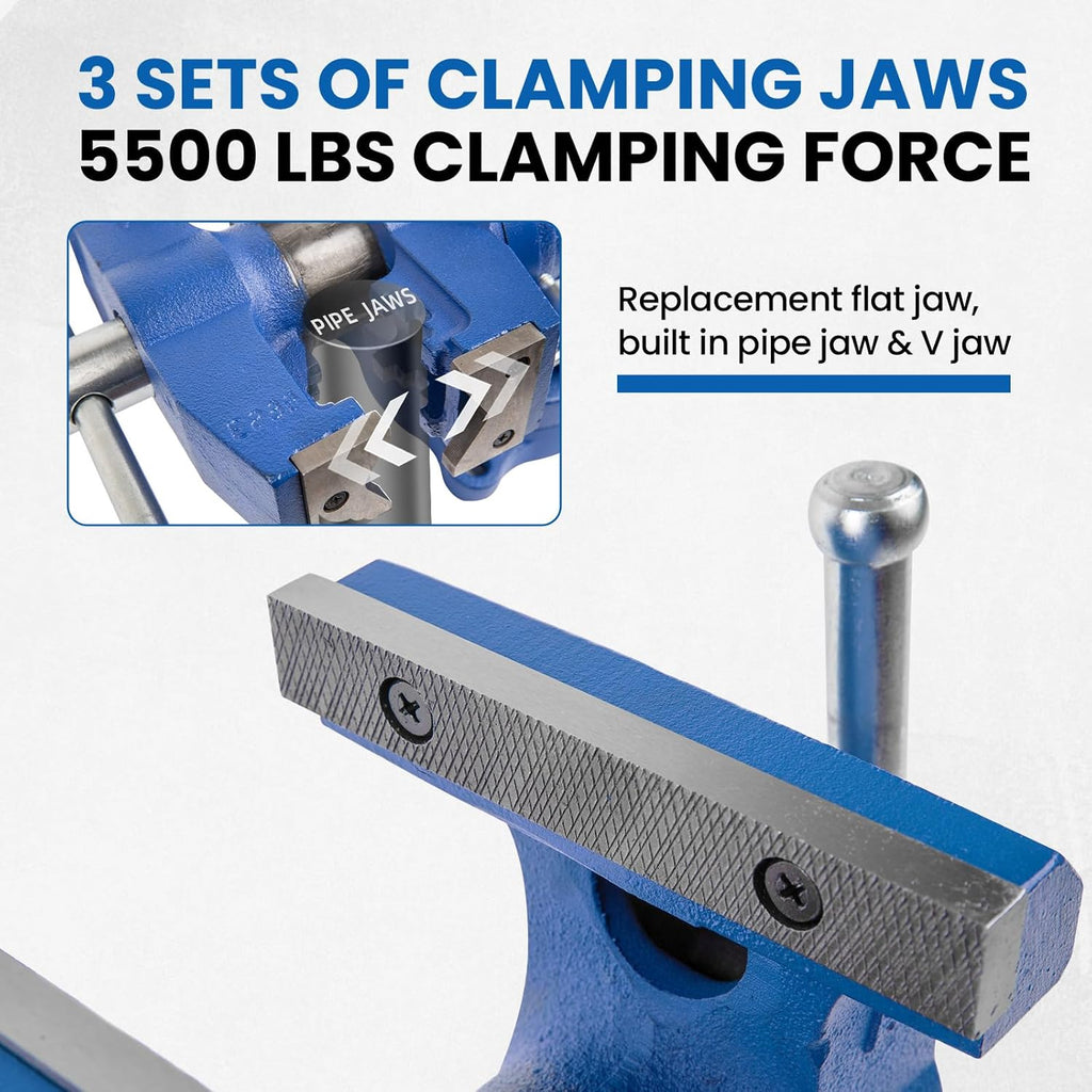 Forward DT08125A 5 Inch Heavy Duty Bench Vise with 360°Swivel Base and Head