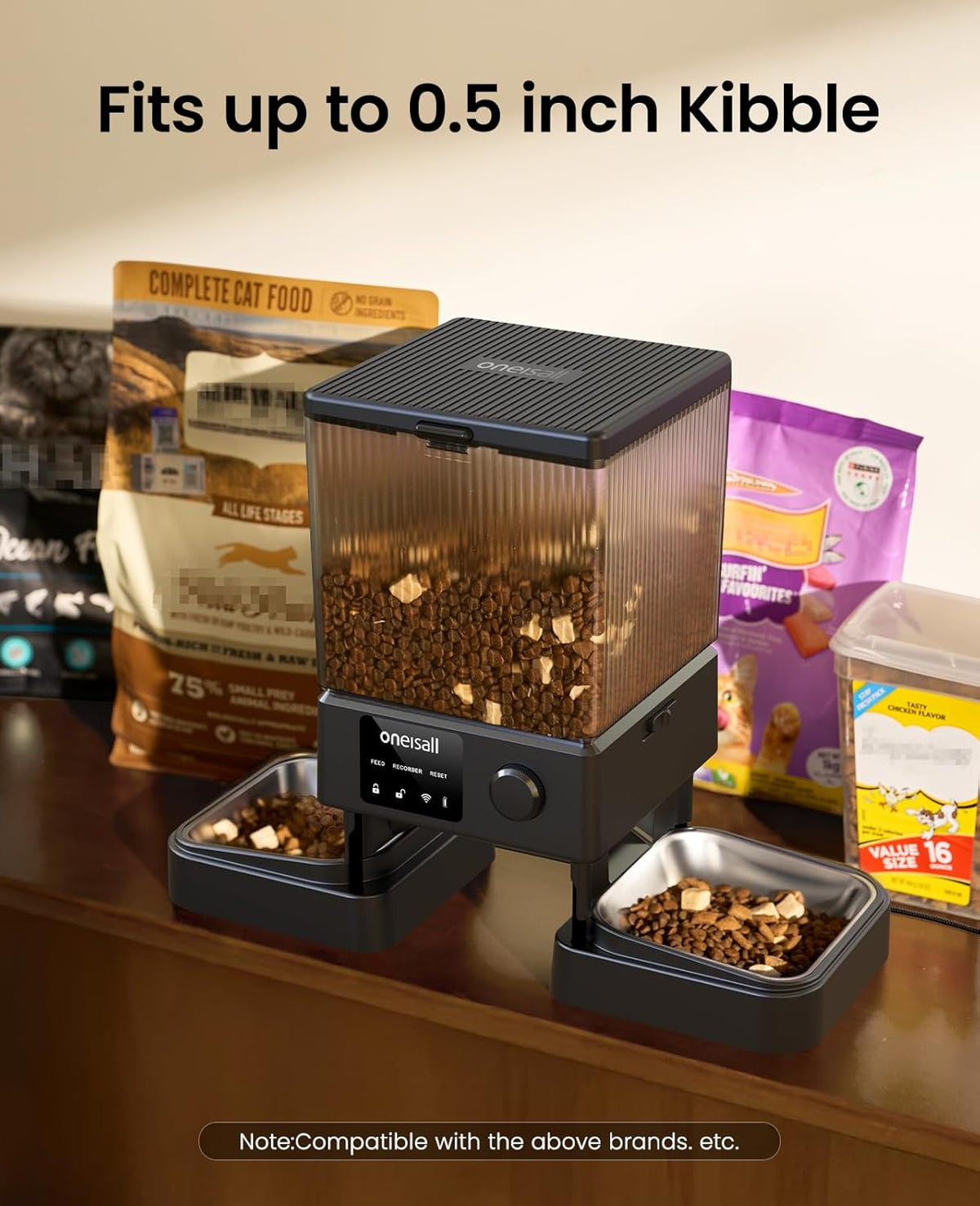 oneisall 5G WiFi Automatic Cat Feeder for 2 Cats, App Control, 20 Cups/5L