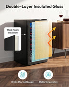 EUHOMY 125 Can Wine Cooler Refrigerator, Wine Fridge Glass Door, Black