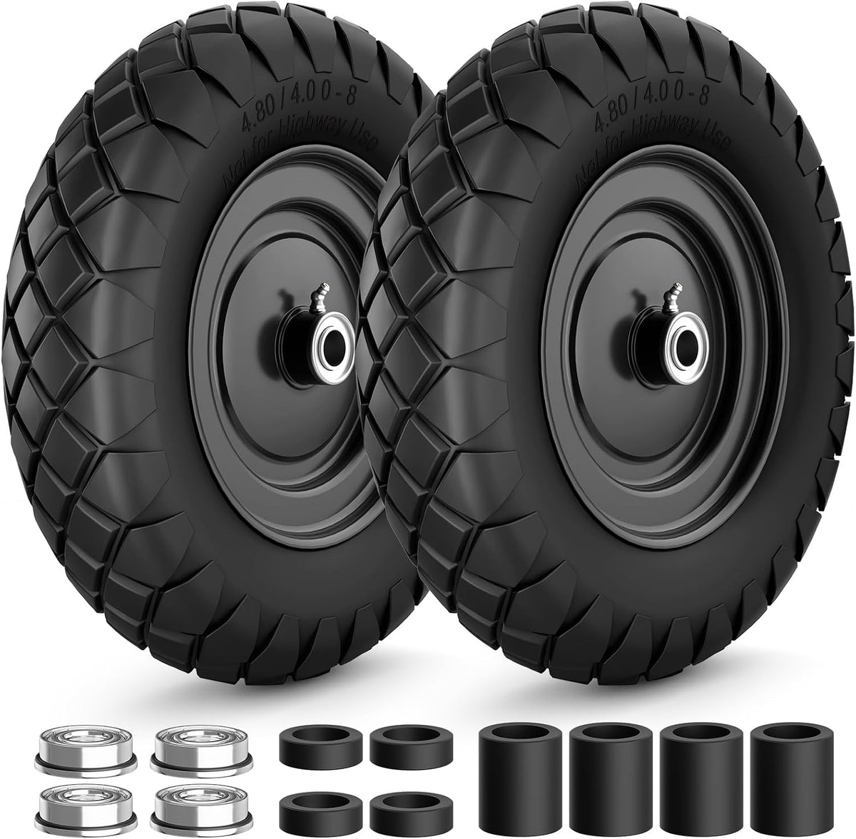 4.80/4.00-8 Flat Free Wheelbarrow Tire and Wheel, 16" Black 2-Pack