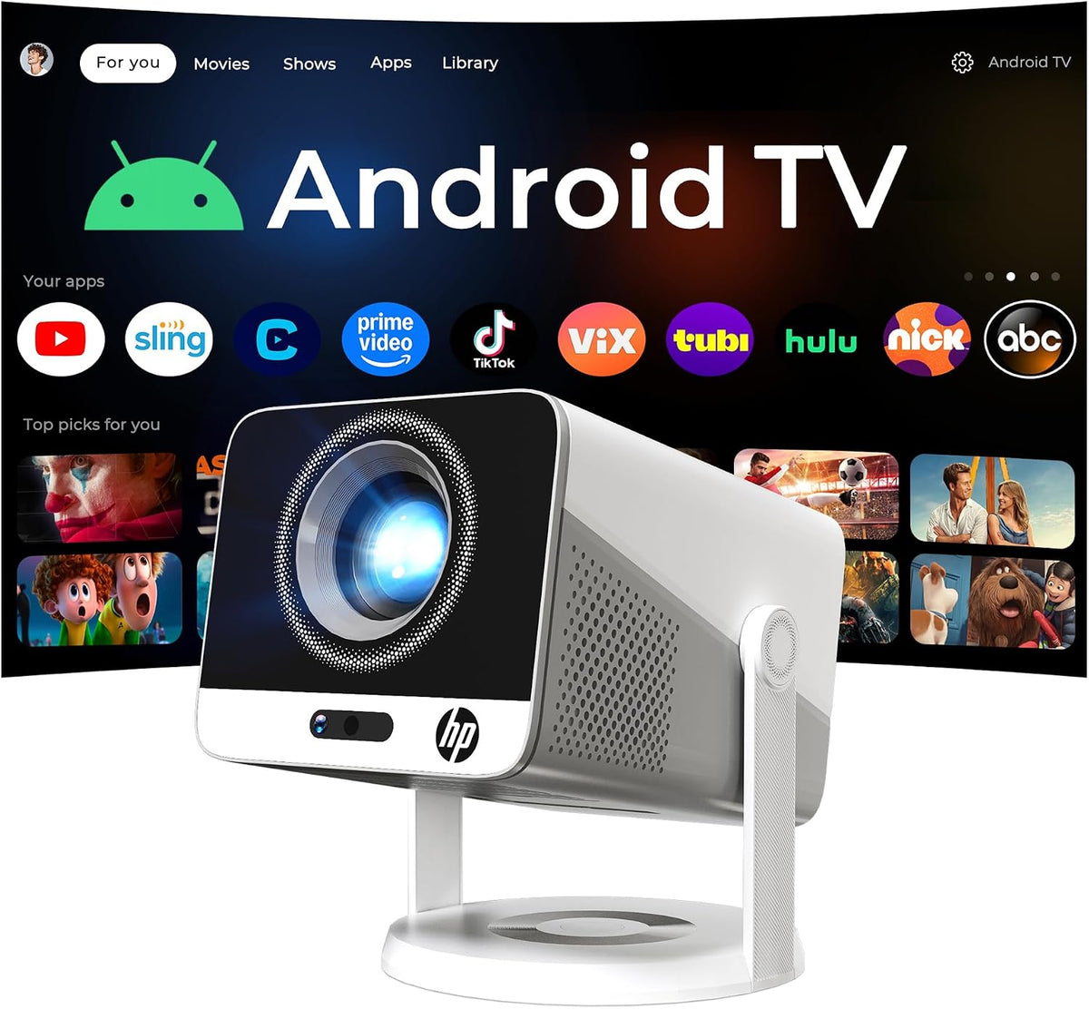 HP Projector with Apps, FHD 4K Supported, USB-C Power Bank Compatible MC425