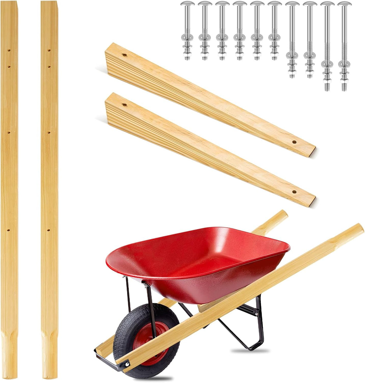 Wheelbarrow Handles Replacement Kit,59'' Wooden Wheel Barrow Parts