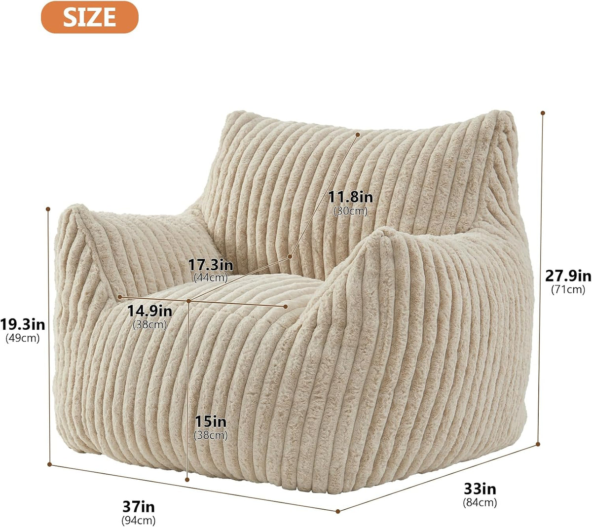 Giant Bean Bag Chair for Adults Teens with Armrest Large BeanBag Couch Sofa