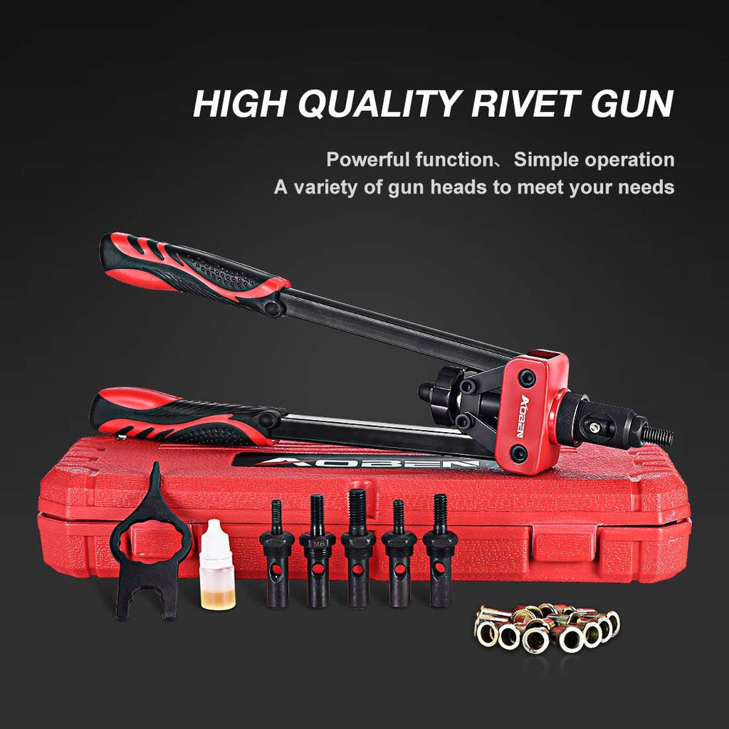 AOBEN 14" Rivet Nut Tool, Professional Hand Rivet Nut Setter Kit Labor-Saving and Compact Design Including 6 Interchangeable Mandrels 90pcs Rivnuts