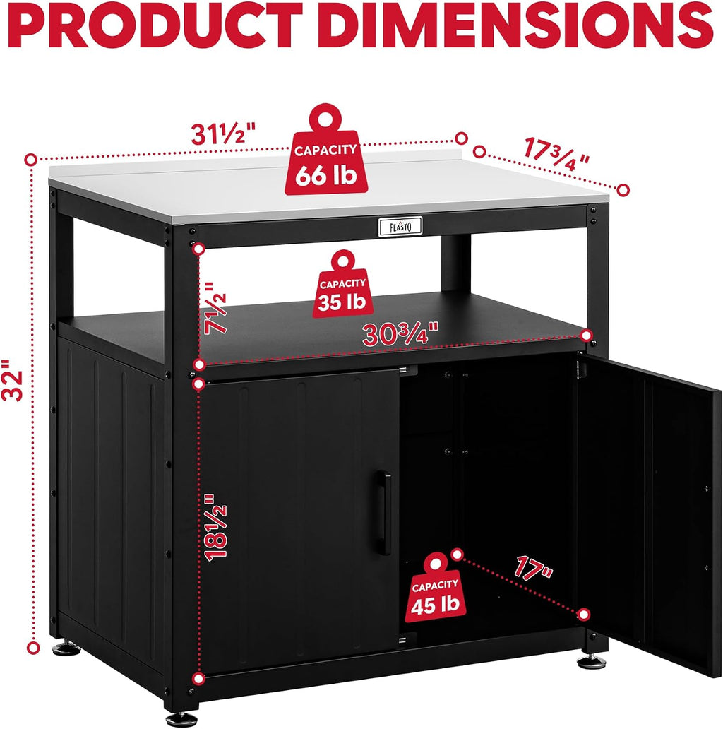 Feasto Metal Outdoor Potting Bench with Storage Cabinet for Garden Work