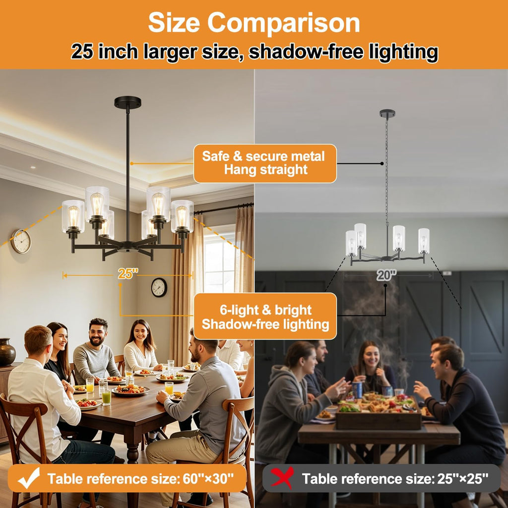 Black Chandelier, 6-Light Dining Room Light Fixtures Over Table