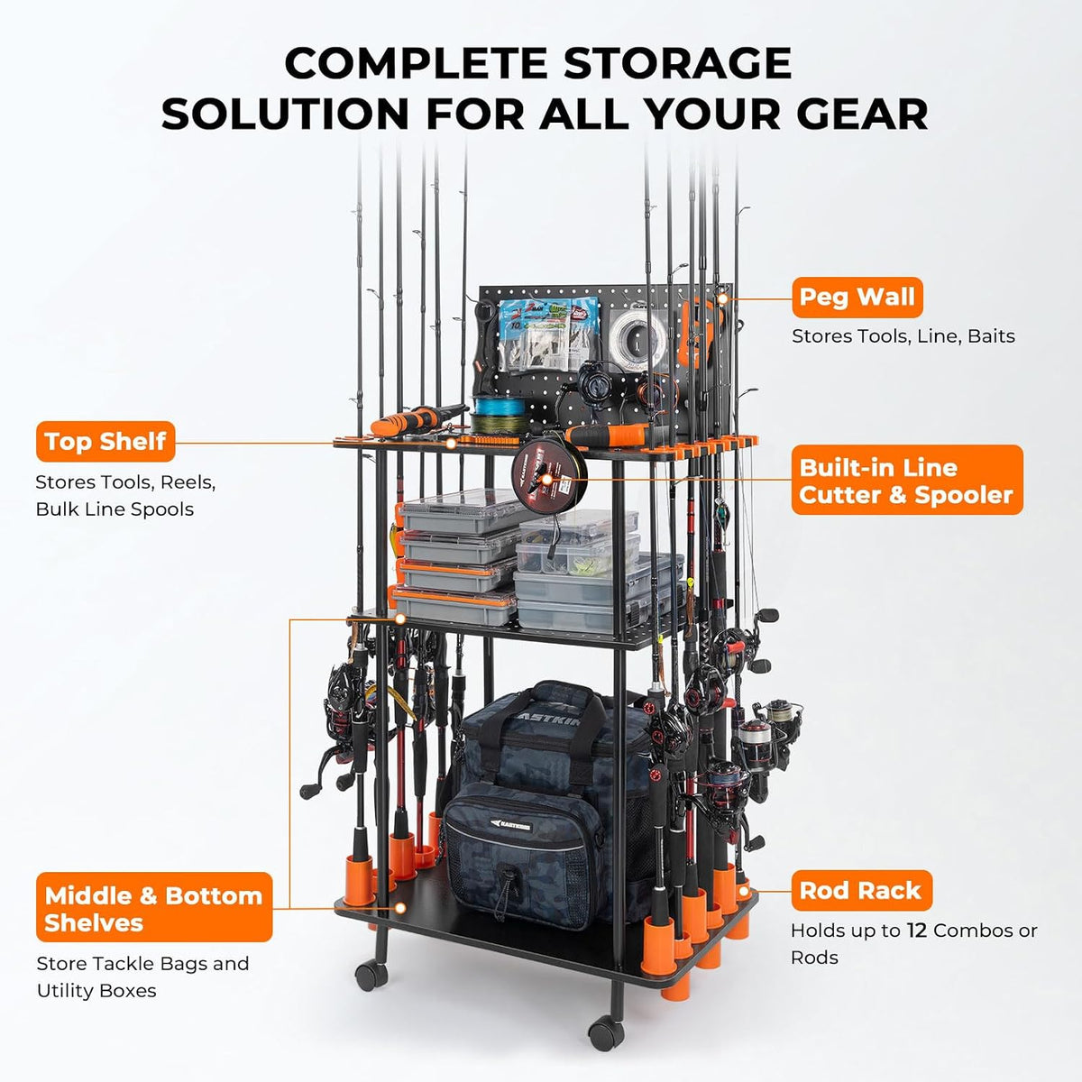 KastKing Gear Trolley V12 Mobile Fishing Rod Holder for 12 Rods or Combos