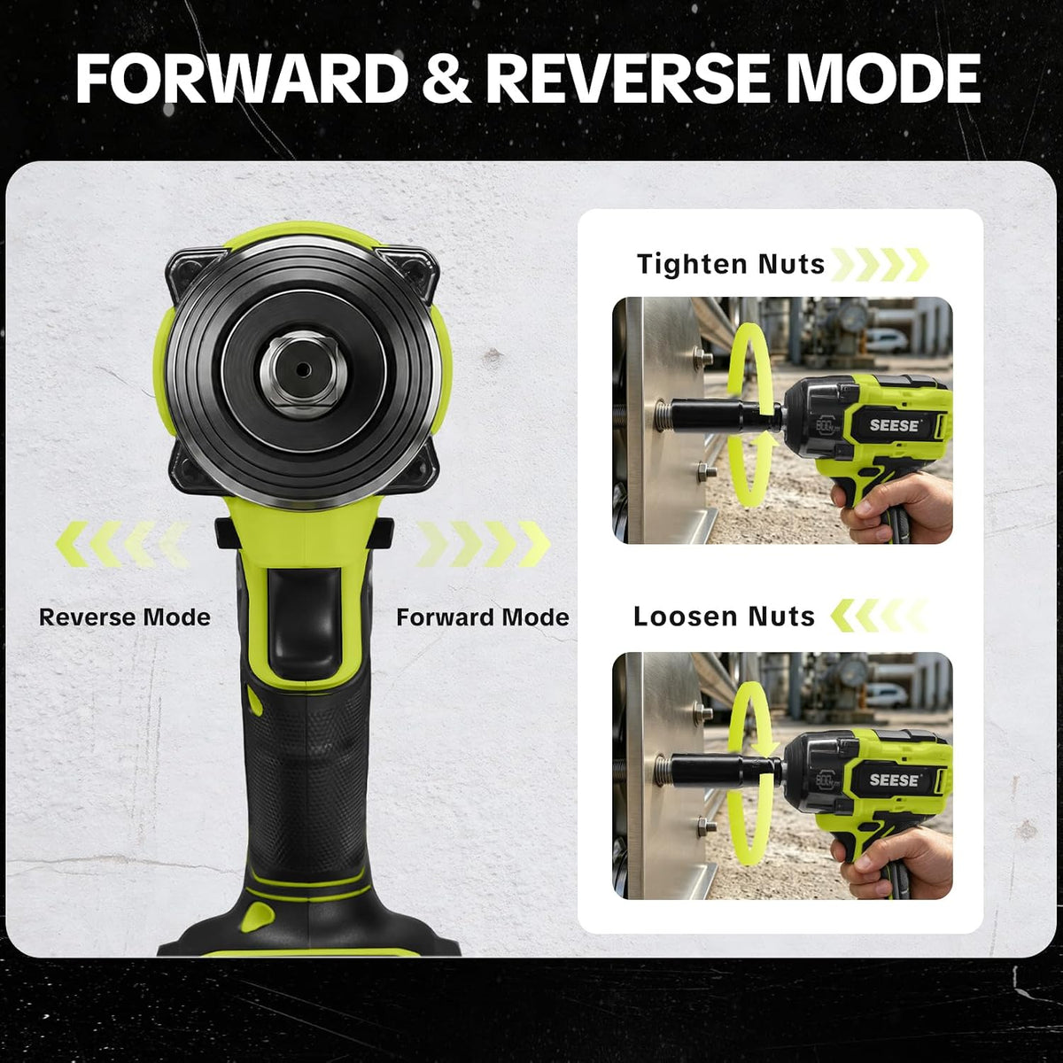 SEESE Cordless Impact Wrench Kit: 590 Ft-lbs(800N.m) 3500IPM High Torque