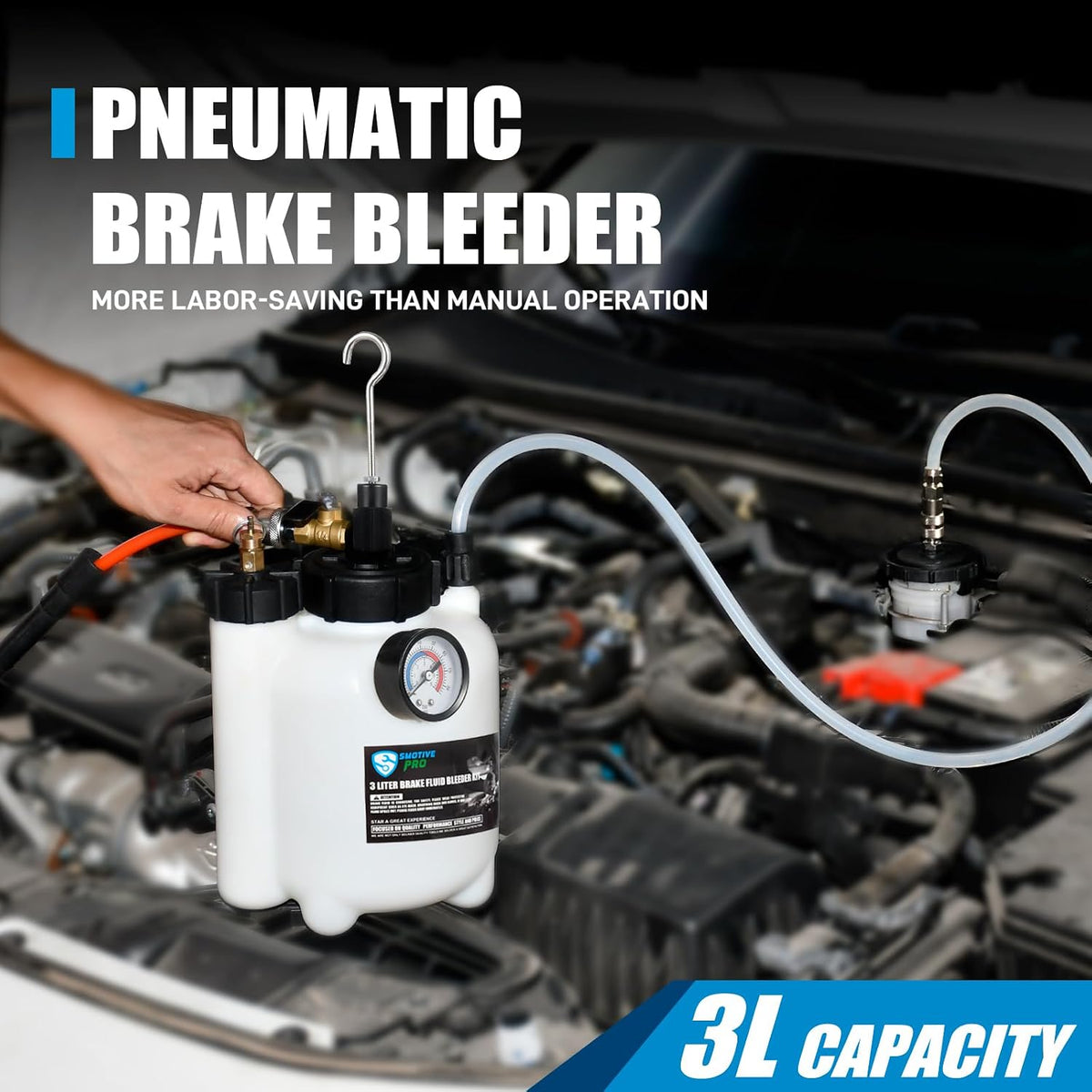 3L Pneumatic Brake Pressure Bleeder Kit, One-Person Operation