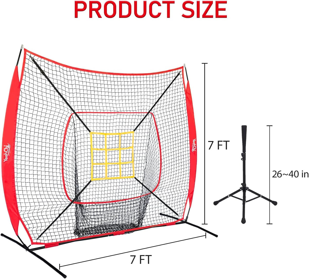 7x7 Ft Baseball and Softball Training Net with Batting Tee, Strike Zone Target, Portable Hitting and Pitching Practice Set