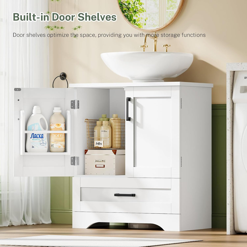 24"Pedestal Sink Storage Cabinet with 2 Doors & 1 Drawer