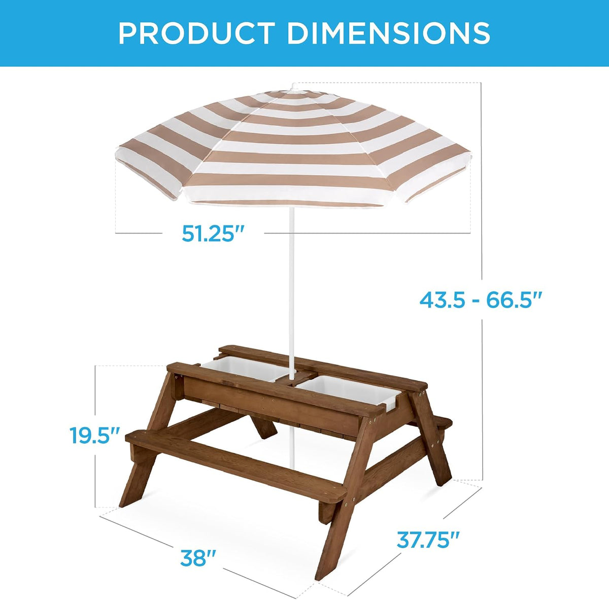 Best Choice Products Kids Picnic Table with Umbrella & Sensory Bins, Beige