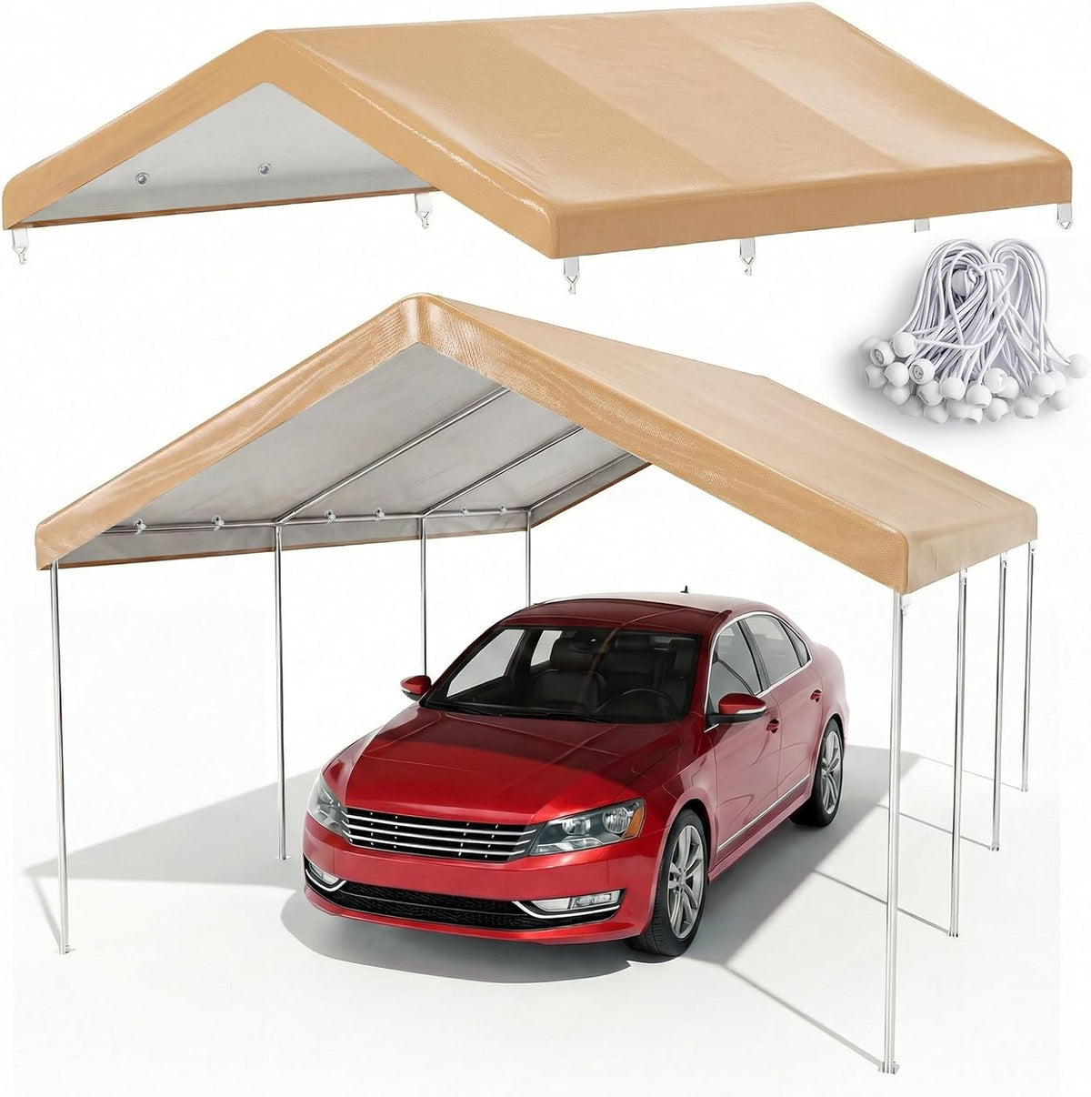 10x20 FT Carport Canopy Replacement Cover, Beige (Only Top Cover)