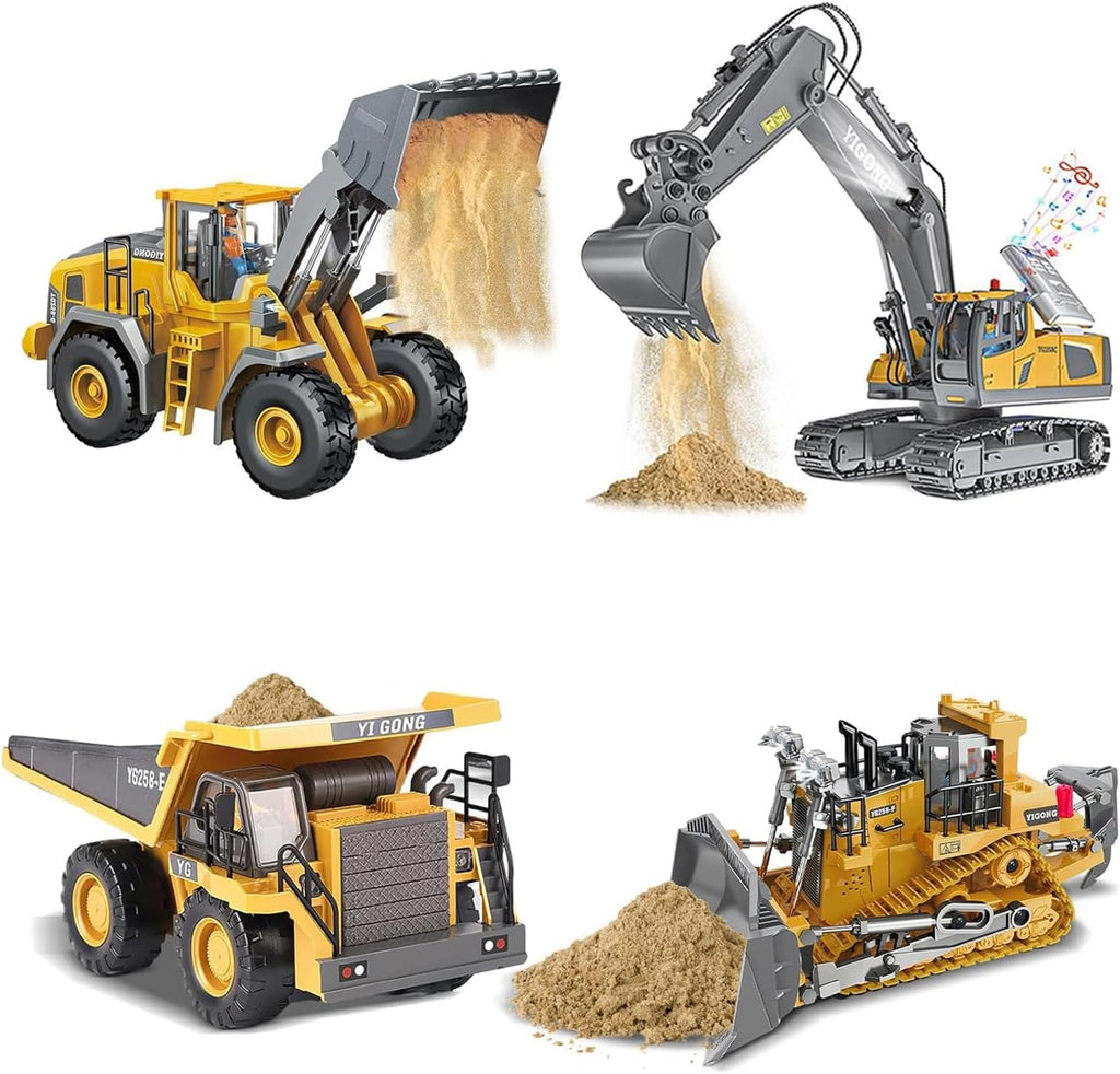 Remote Control Excavator (11-Channel), Dump Truck, Bulldozer, Loader (9-Channel), 2.4GHz Remote Control Construction Vehicles, Made of ABS, with Cool