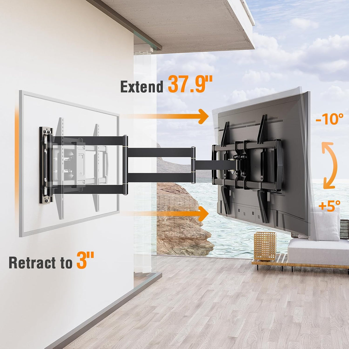 Outdoor TV Wall Mount Waterproof for 42-75 Inch TVs, 37.9" Long Extend Arm