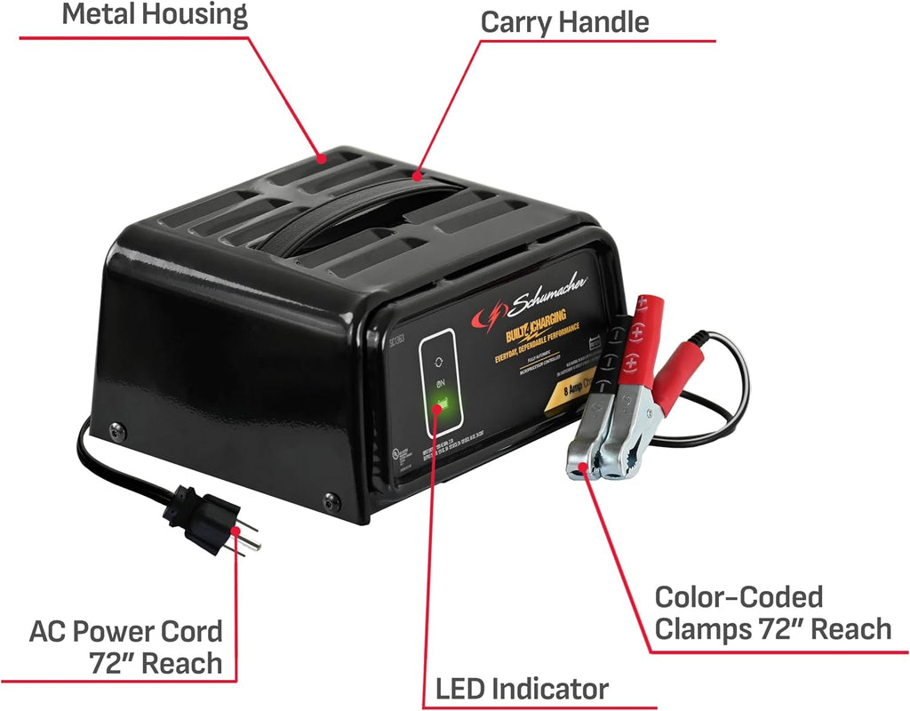 Schumacher Electric 8A Car Battery Charger & Maintainer, 6V/12V – SC1363