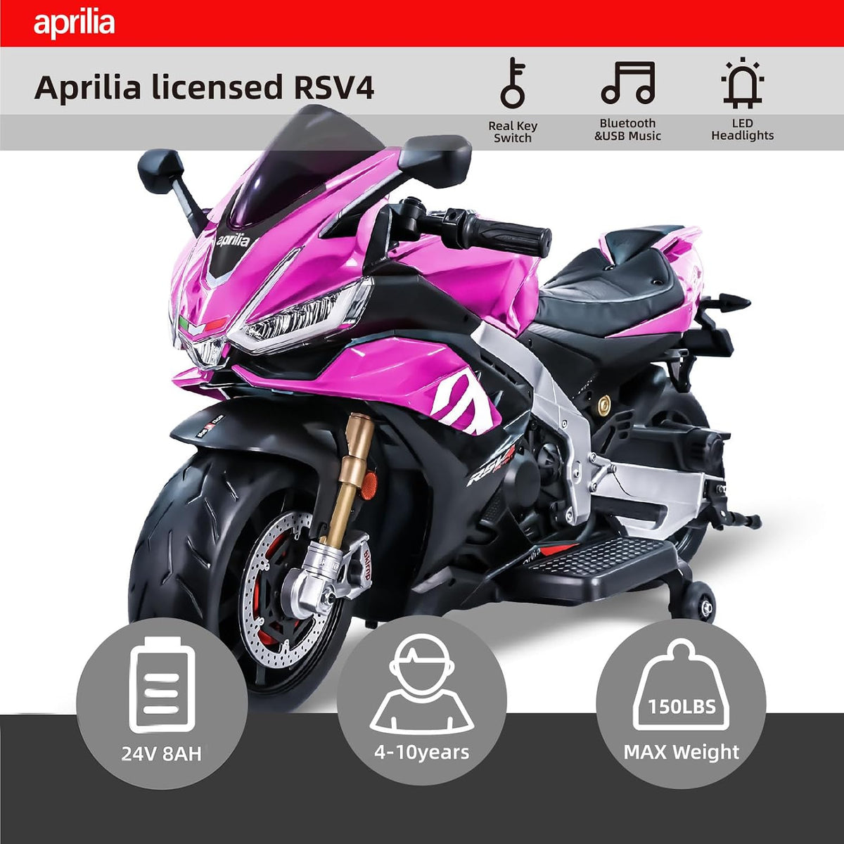 24V Electric Motorcycle for Kids, Ride On Toys for 4-10 Years Old