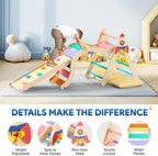 Pikler Triangle Set with Cushion, 9-in-1 Kids Climbing Toys for Toddlers 1-3 Inside, Montessori Toddler Climbing Toys Indoor, Large Wooden Pikler