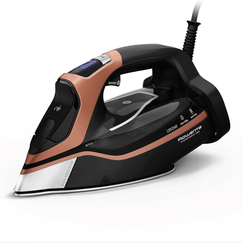 Rowenta Iron Steam Force Pro Steam Iron for Clothes, 1850 Watts, 5 Presets Smart Screen, Stainless Steel Soleplate, High-Efficiency Handheld Steamer