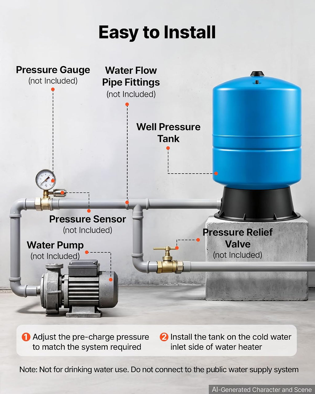 VEVOR 30-Gallon Vertical Well Pressure Tank, Pre-Charged Pressurized Water Tank for Well Pumps, Heavy-Duty Carbon Steel Water Storage Container for