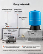 VEVOR 30-Gallon Vertical Well Pressure Tank, Pre-Charged Pressurized Water Tank for Well Pumps, Heavy-Duty Carbon Steel Water Storage Container for
