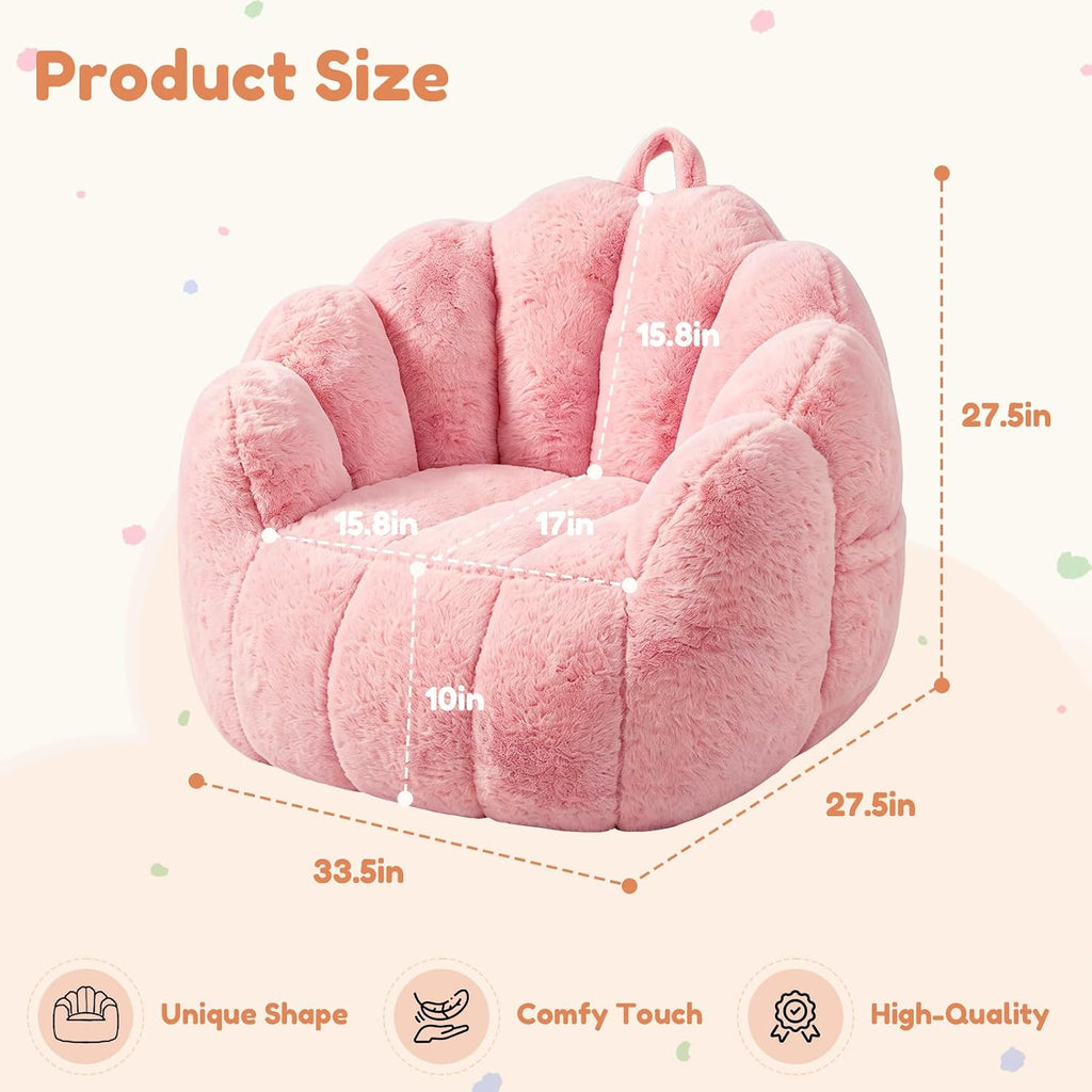 Kids Bean Bag Chair, Comfy Bean Bag Sofa with Handle for Boys Girls, Pink