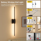 Battery Operated Wall Sconces Set of 2, Remote Control, 10000mAh, Black