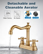 4 Inch Centerset Bathroom Sink Faucet 2 Handle Antique Brass