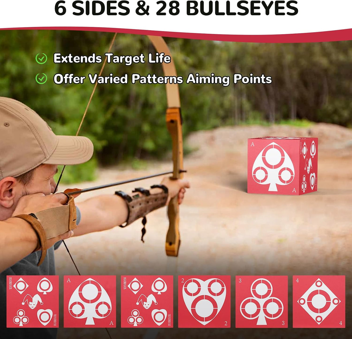 Archery Target, 6 Side Field Point Archery Target Block with Carry Handle, Easy Arrow Removal, Lightweight Poker Foam Archery Targets for Backyard