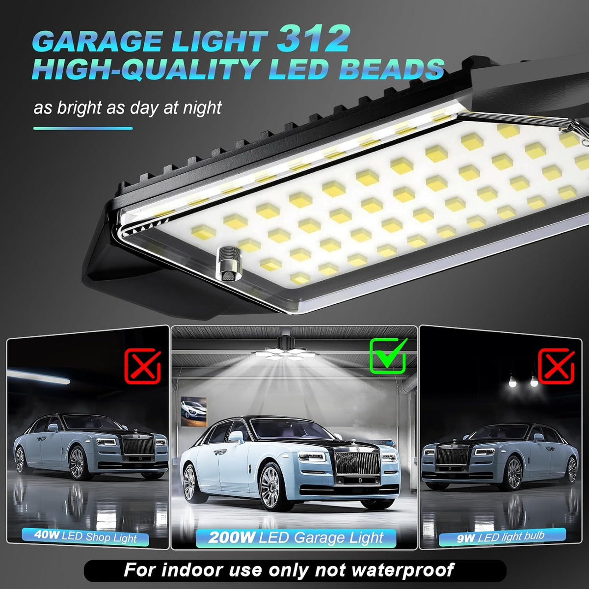 Led Garage Lights Bulb 6 Pack 200W Super Bright Ceiling Led Shop Lights, E26/E27 Base, 6500K, 20000LM Deformable Led Garage Light for Basement, Attic