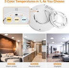 8PACK LED Flush Mount Ceiling Light Fixture, 3000K-4000K-6500K & 100W Equivalent Modern Kitchen Recessed Ceiling Lamp 15W 1500Lm 7.5 Inch Closet