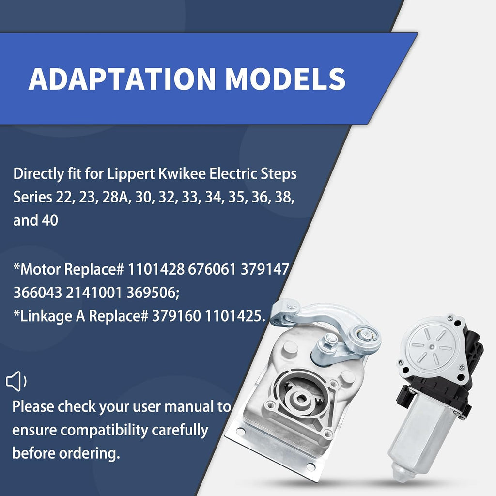 379160 RV Gear Box Linkage A with 676061 Entry Step Gear Motor, fit for Lippert Kwikee Electric Steps Series 22 23 28A 30 32 33 34 35 36 38 40