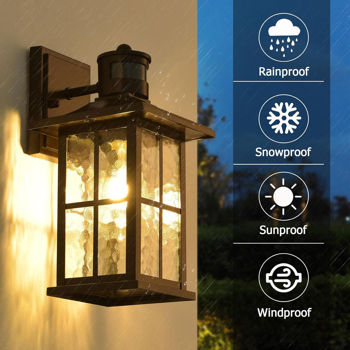 FLEDAVID 2 Pack Motion Sensor Outdoor Wall Lights Dusk to Dawn Exterior Porch Lantern Brown Outside Sconce Lighting Fixtures Rustic Farmhouse Wall